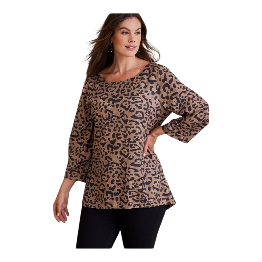 Soft Surroundings Womens Brown Leopard Print Raelynn Pullover Blouse Small